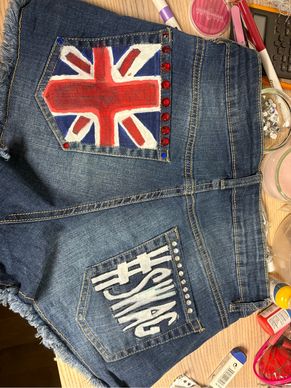 Custom one-of-one union jack #SWAG trendy shorts y2k